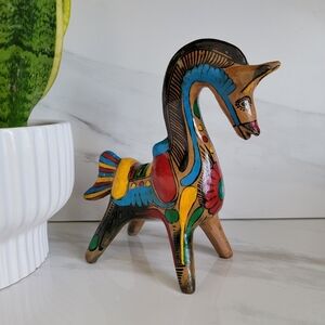 Mexican Folk Art Handpainted Colorful Pottery Terracotta Horse Bank Figurine